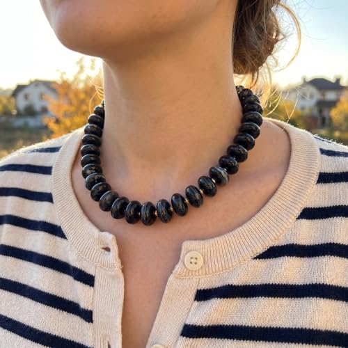 Elegance 11 designs Colorful Chunky Beaded Necklace for Women,Thick Acrylic Disc Bead Choker Statement Necklace Cute Trendy Necklaces Jewelry Gifts for Women - color: Black