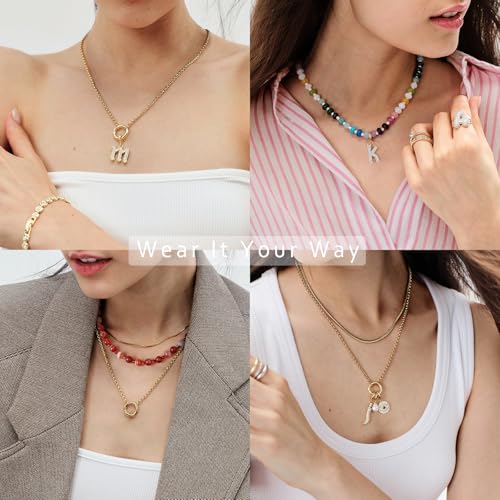 KissYan Custom Charm Necklaces for Women, 14K Gold Plated Initial Letter Pendant Box Chain Necklace Dainty Jewelry Gift - style: Gold M
