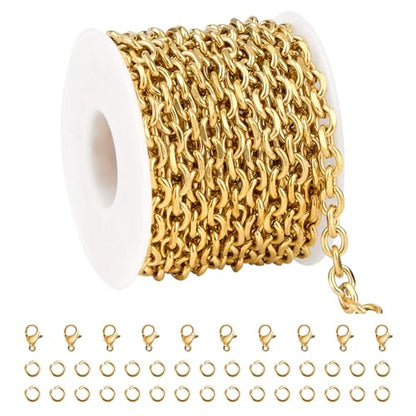 UMAOKANG Gold Cable Chain for Jewelry Making Stainless Steel Bulk Chains | 5 Meters Permanent Jewelry Chains Diamond Cut PVD Gold Plating Link Chain on Spool with Jump Rings Lobster Clasps - color: 1.6 Gold Cable