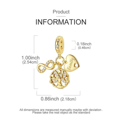 Gold Flower Family Charms for Bracelet Bead Charm for Women Jewelry Present - style: Gold Eternal Family Tree