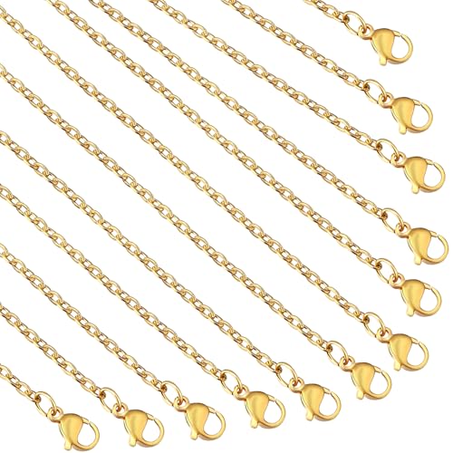Topacket 24 Pack Necklace Chains Bulk,Gold Plated Stainless Steel DIY Cable Link Chains for Jewelry Making 22 Inches - color: Gold, size: 22inches