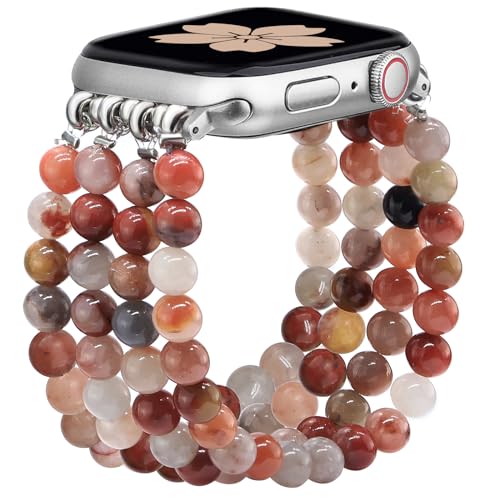 Newlibery Natural Stone Bracelet Beaded-Band Women Compatible with Apple Watch 42mm(S3/2/1) 44/45/46/49mm Feminine Handmade Stretch Strap for iWatch Series 11/10/9/8/7/6/5/4/3/2/1 SE 3/2/1 Ultra1/2/3 - color: A5 Multi Colored, size: 46(s10/11)/49/45/44/42