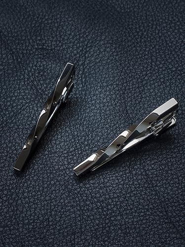 [TAVARAT] Tie Clip Tie Clips for Men twist type Black Silver Tie Bar Tie Pin Tps-077 - style: 2set