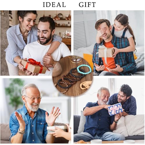 Giovanchi 41/44 PCS Wooden Beaded Bracelets for Men Larger Size Adjustable Punk Braided Wooden Bracelet Bulk Wood Bangles Wristbands Meaningful Jewelry Gift - style: Style B:41 PCS