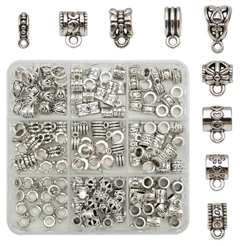 INSPIRELLE 144 Pieces Antique Silver Bails Metal Alloy Bail Bead for Bracelet Necklace Earring Jewelry Making - color: 144x Bead Bails