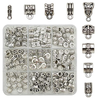 INSPIRELLE 144 Pieces Antique Silver Bails Metal Alloy Bail Bead for Bracelet Necklace Earring Jewelry Making - color: 144x Bead Bails