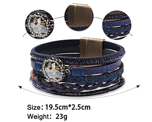 Fesciory Leather Wrap Bracelet for Women, Boho Western Layered Cuff Jewelry | Stackable Bracelets, Easy-On Clasp, Daily Wear, Pairs with Boho Western Outfits, Gift for Women - color: Blue5