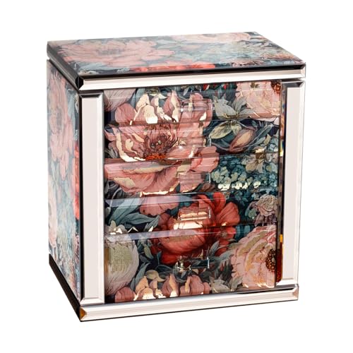 High End Glass Jewelry Box for Women, 5 Layer,Peony | Large Jewelry Organizer with 2 Side Doors & Mirror, Velvet-Lined Storage, For Rings Necklaces Earrings Watches, Gift for her - color: Peony, size: 5 Layer(7.4"D x 10.2"W x 11.3"H)