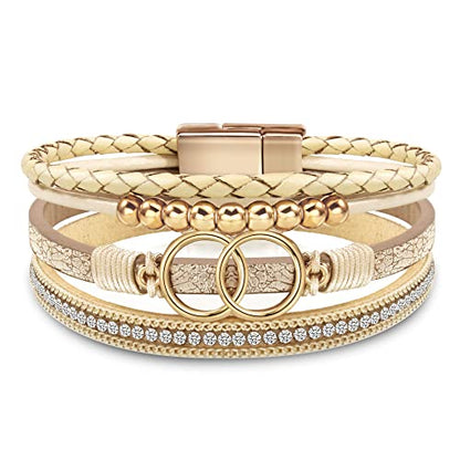 Bracelets for Women, Gifts for Mom Her Christmas Gift 2026 Leather Bracelets for Women Birthday Gift for Daughter Inspirational Wrap Bracelet Sister Friend Teen Girl Gift Layered Stocking Stuffers Jewelry - style: Beige