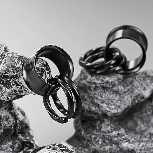 1 Pair Basic gauges+2 twisty rings Ear Tunnels Plugs 316 Stainless Steel Ear Gauges Weight Saddle Plugs Hypoallergenic expander Piercing Body Jewelry 00g 0g-1'' - color: Twisty-Black, size: 16 mm