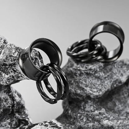 1 Pair Basic gauges+2 twisty rings Ear Tunnels Plugs 316 Stainless Steel Ear Gauges Weight Saddle Plugs Hypoallergenic expander Piercing Body Jewelry 00g 0g-1'' - color: Twisty-Black, size: 14 mm