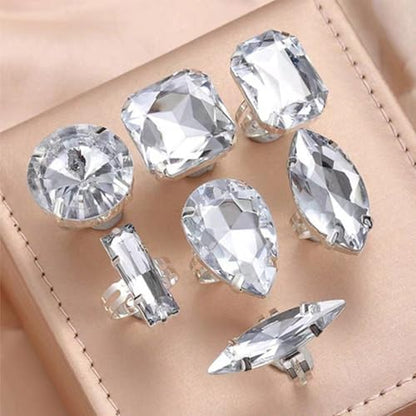 7PCS Elegant Teardrop Crystal Rings Set, Adjustable Alloy Jewelry for Party Wedding Gifts & Special Occasions Large Rhinestones Rings Set