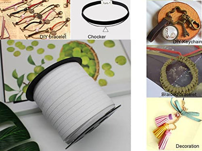 5mm Faux Suede Leather Cord String for Jewerly Making 40 Yards White Bracelet Cords Flat Thin Leather Lace Thread for Necklace-Chocker & DIY Projects - size: 40 Yards White