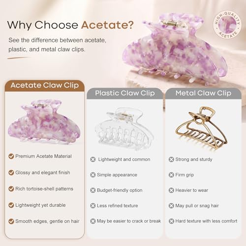 Aileam Acetate Hair Claw Clips for Women,White Pink hair clip French Design Strong Hold Non-Slip claw clips for Thick Hair, 2 Pack - color: Crystal Clear White & Pink