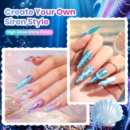 Beetles Glitter Gel Nail Polish Set, Siren Scale Shimmer Gel Polish | 6 Color Blue Pink Purple Colors with Rhinestones for Mermaid-Style Nail Art UV Led Soak-Off Manicure - color: Siren Scales