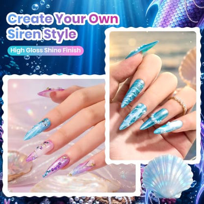 Beetles Glitter Gel Nail Polish Set, Siren Scale Shimmer Gel Polish | 6 Color Blue Pink Purple Colors with Rhinestones for Mermaid-Style Nail Art UV Led Soak-Off Manicure - color: Siren Scales