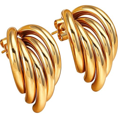 Gold Jewelry for Women Stainless Steel Cuff Earrings for Women Multi Layer Geometric Studs, Suitable For Women Daily, Party And Festival, A Great Gift