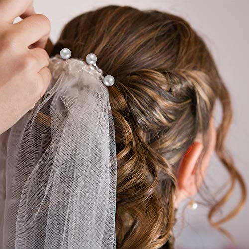 32 Pieces Wedding Pearl Hair Pins Bridal Pearl Rhinestone Hair Pins Hair Accessories U Shape Barrette for Bride Bridesmaid Women Girls (Silver) - color: Silver