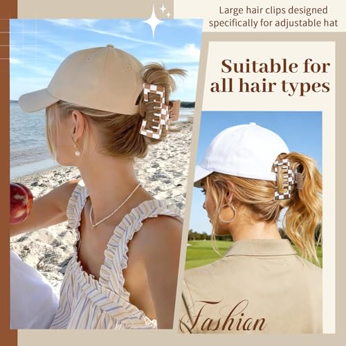 4 Pack Hat Claw Clips for Women, 4.1 Inch Large Hair Clips for Thick Hair | 2-in-1 Cute Hair Claw Clips Strong Hold Jaw Clips for Daily Styling, Baseball Cap & Trucker Hat, Checkered (Patent Pending) - color: Checkered