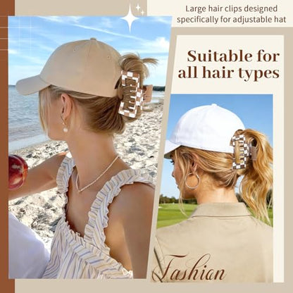 4 Pack Hat Claw Clips for Women, 4.1 Inch Large Hair Clips for Thick Hair | 2-in-1 Cute Hair Claw Clips Strong Hold Jaw Clips for Daily Styling, Baseball Cap & Trucker Hat, Checkered (Patent Pending) - color: Checkered