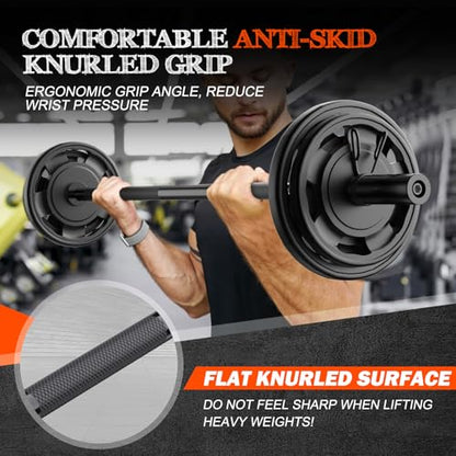 57"Olympic Barbell Bar, 2" Standard Straight Bars for Weight Lifting | Barbells Bar for Bench Press/Squats/Hip Thrusts/Lunges/Biceps- Home Gym Weight Bar- 2 Spring Collars(500lb Weight Capacity) - color: Black