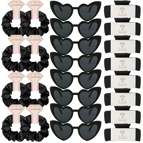 Bridesmaid Scrunchies Proposal Hair claws clips Set of 12 Bridal Shower heart sunglasses Gifts for Wedding Bachelorette Party Favors (24pcs Black) - color: 24pcs Black