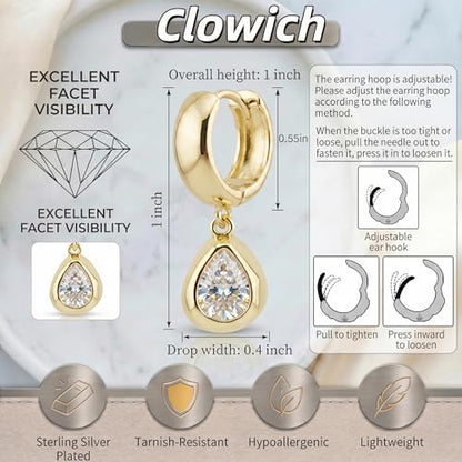 Dangle Flower Gold Earrings for Women, Trendy Statement Hoop Earrings, Gold Floral Drop Earrings Jewelry for Gifts - color: Teardrop 14K gold CZ