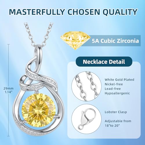 Teardrop Birthstone Necklace for Women 14K Gold/White Gold Elegant Ribbon Pendent Anniversary Love Birthday Gifts for Mom Women, 18"+2" Inches - color: White Gold-11-Nov Birthstone