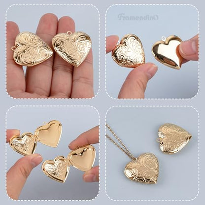 Framendino, Heart Photo Frame Charms DIY Locket Pendants for Jewelry Making - color: Gold, size: 10 Pack