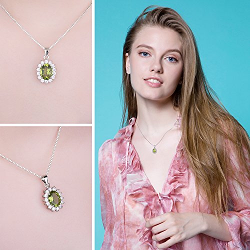 JewelryPalace Princess Diana Kate Middleton Natural Amethyst Citrine Garnet Peridot Topaz Created Ruby Sapphire Simulated Emerald Pendant Necklace for Women, 925 Sterling Silver Gemstone Jewelry Set - color: S-Sterling Silver-peridot