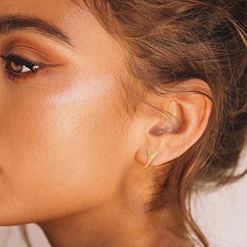 LOYATA Spike Earrings Gold Huggie Hoop Diamond Cubic Zirconia 14K Gold Plated Dainty Small Simple Hypoallergenic Geometric Jewelry Gift for Women - color: Shark Tooth