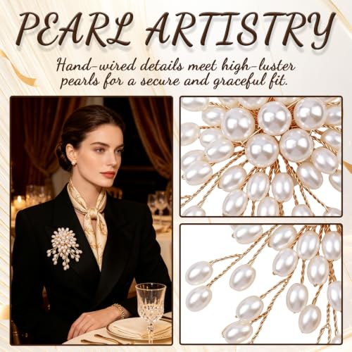 1 Pcs Large Pearl Brooch Pins for Women, Vintage White Pearl Flower Brooch | Statement Pearl Pin for Wedding Party Coat Lapel Bag, 3.46x2.95 Inch