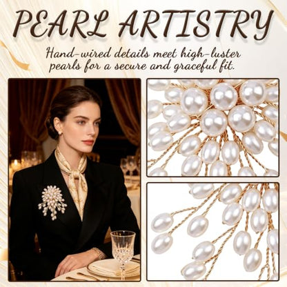 1 Pcs Large Pearl Brooch Pins for Women, Vintage White Pearl Flower Brooch | Statement Pearl Pin for Wedding Party Coat Lapel Bag, 3.46x2.95 Inch