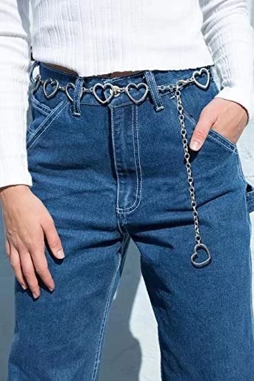 Fashion Long Tassel Metal Waist Chain Women Adjustable Body Link Belts Body Belly Jewelry for Jeans Dresses Sun Gold Plated - color: Hearts Silver