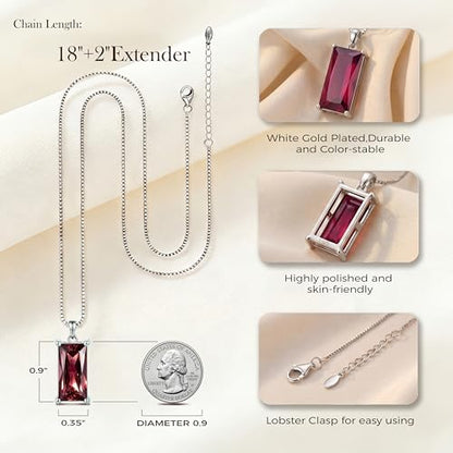 8mm x 16mm Square Birthstone Pendant Necklace – Fashion charming Sterling Silver Gift for women - color: January
