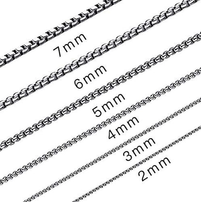 Square Rolo Chain Necklace Stainless Steel Round Box Necklace for Men & Women - size: 26 Inches, style: 7 mm Wide