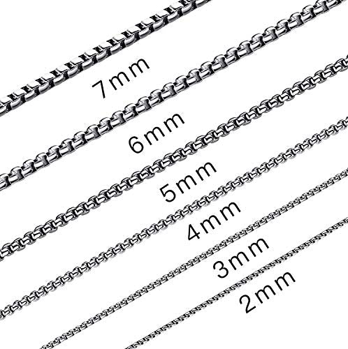 Square Rolo Chain Necklace Stainless Steel Round Box Necklace for Men & Women - size: 32 Inches, style: 7 mm Wide