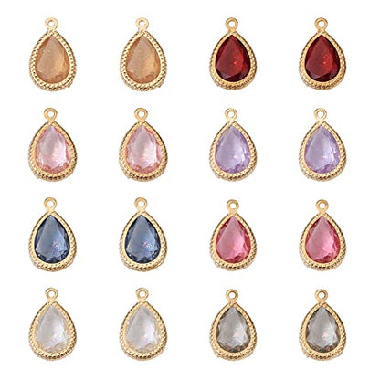 Cheriswelry 48Pcs Teardrop Resin Rhinestone Pendants with Golden Tone Brass Settings Waterdrop Faceted Rhinestone Charms with Glitter Powder 17.5mm for DIY Necklace Earring - color: 0Mixed Color*12