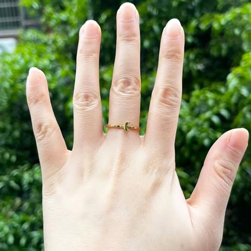 Sun and Moon Rings Stainless Steel Crescent Sun Rings for Women Gold Open Ring Middle Index Finger Jewelry Gift - color: C-Gold Moon