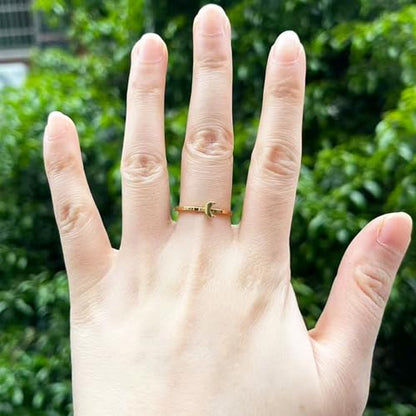 Sun and Moon Rings Stainless Steel Crescent Sun Rings for Women Gold Open Ring Middle Index Finger Jewelry Gift - color: C-Gold Moon