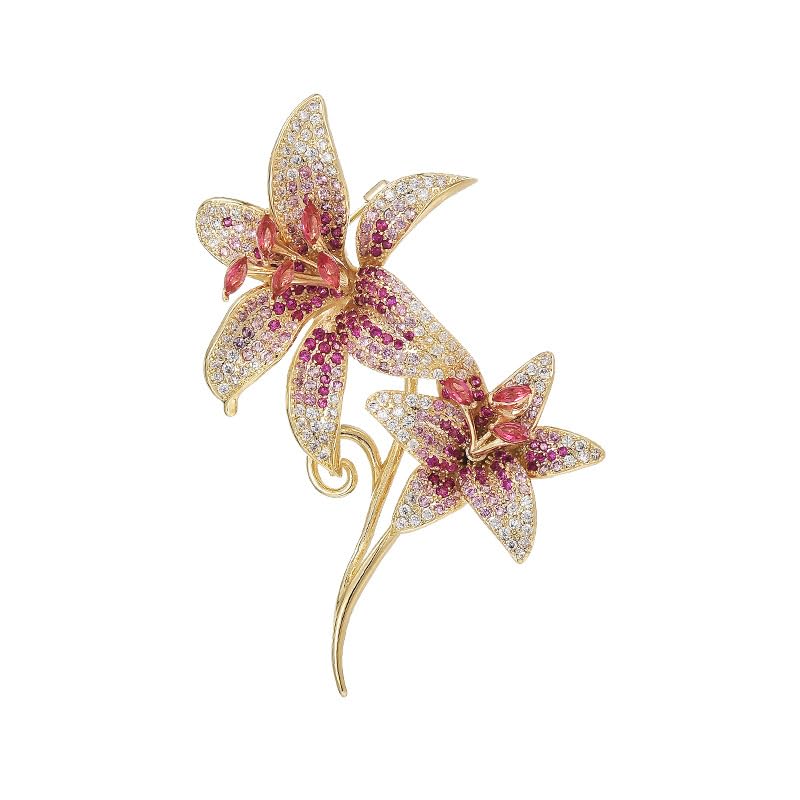 Flower Brooch for Women Rhinestone Pearl Zirconia Flower Lapel Pin Birthday Holiday Gift for Mother Wife Girlfriend - color: 02 Lily-1