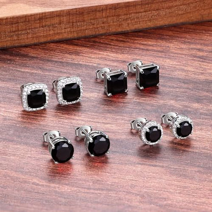 MILACOLATO S925 Sterling Silver Stud Earrings for Women Men Hypoallergenic 18K Gold Plated Cubic Zirconia Earrings Studs Brilliant Simulated Diamond Halo Earring for Sensitive Ears - style: 18K White Gold Plated - Black CZ