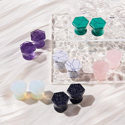 Longbeauty 20/30 Pcs Set Mixed Stone Saddle Double Flared Ear Tunnels Expander Plugs Stretcher 3MM-20MM - style: 6pairs, 1/2"(12mm)