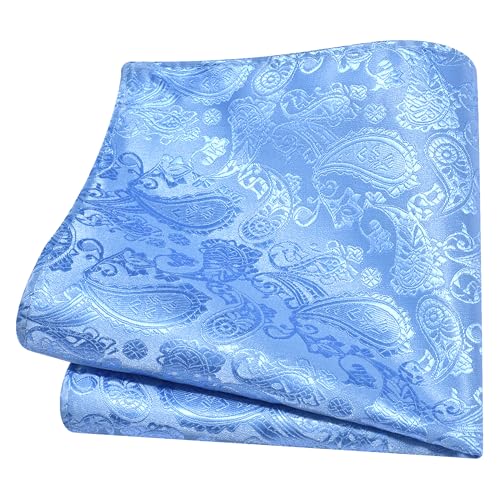 GUSLESON 3.15"（8cm） Mens Paisley Tie and Lapel Pin Necktie Hankerchief Cufflinks Set for Men - color: Baby Blue