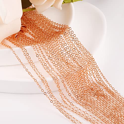 ALEXCRAFT Wholesale 12PCS Rose Gold Plated Solid Brass Chain (26"(2.0MM) | Finished Flat Cable Chains Bulk for Jewelry Making - color: Rose Gold, size: 26 inch-0.079 inch