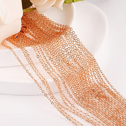 ALEXCRAFT Wholesale 12PCS Rose Gold Plated Solid Brass Chain (26"(2.0MM) | Finished Flat Cable Chains Bulk for Jewelry Making - color: Rose Gold, size: 26 inch-0.079 inch