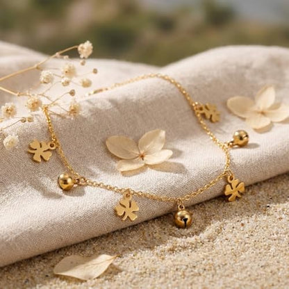 Dainty Gold Shell Pearl Charm Ankle Bracelet for Women Trendy non-Tarnish Adjustable Anklet Summer Beach Fashion Jewelry Gift - color: Gold Bell