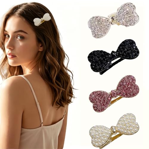 10PCS Cute Bow Hair Clips for Women Girls,Pearl & Rhinestone Bow Barrettes, Sweet Heart Shape Hair Pins,Sparkly Glitter Hair Accessories for Wedding Party Daily Wear