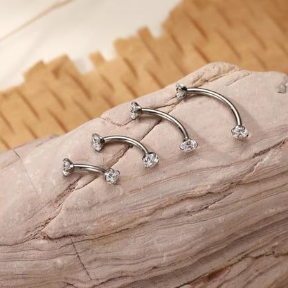 PEAKLINK G23 Titanium Eyebrow Piercing Jewelry 16G Eyebrow Rings Curved Barbell Small Belly Ring Rook Daith Earrings Vertical Labret Lip Piercing 6mm-12mm - color: Silver