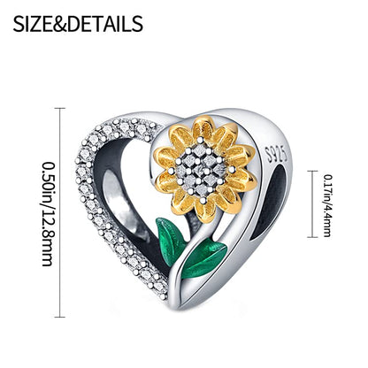 Pandach 925 Sterling Silver Charms for Bracelet&Necklace Dangle Pendant Bead with 5A Cubic Zirconia Stones,Jewelry Beads Gifts for Women - style: A-Heart shape, Sunflower charm